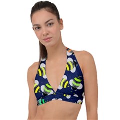 Textured Bee Halter Plunge Bikini Top