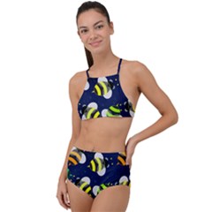 Textured Bee High Waist Tankini Set