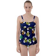 Textured Bee Twist Front Tankini Set