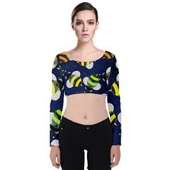 Textured Bee Velvet Long Sleeve Crop Top by HermanTelo