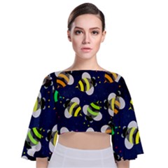 Textured Bee Tie Back Butterfly Sleeve Chiffon Top