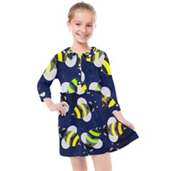 Textured Bee Kids  Quarter Sleeve Shirt Dress