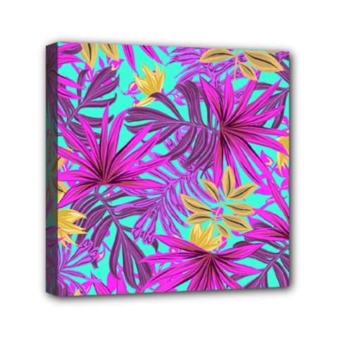 Tropical Greens Pink Leaves Mini Canvas 6  X 6  (stretched)