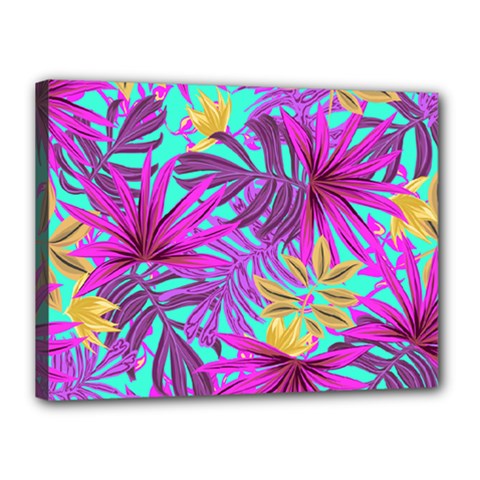 Tropical Greens Pink Leaves Canvas 16  X 12  (stretched)