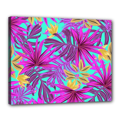 Tropical Greens Pink Leaves Canvas 20  X 16  (stretched)