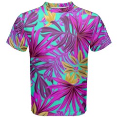 Tropical Greens Pink Leaves Men s Cotton Tee