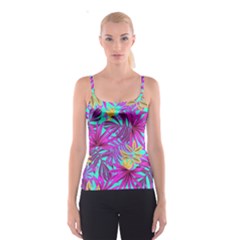 Tropical Greens Pink Leaves Spaghetti Strap Top