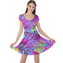 Tropical Greens Pink Leaves Cap Sleeve Dress by HermanTelo