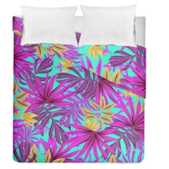 Tropical Greens Pink Leaves Duvet Cover Double Side (queen Size)