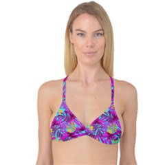 Tropical Greens Pink Leaves Reversible Tri Bikini Top