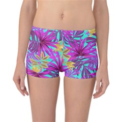 Tropical Greens Pink Leaves Reversible Boyleg Bikini Bottoms