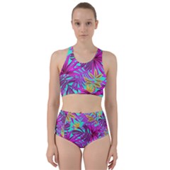 Tropical Greens Pink Leaves Racer Back Bikini Set