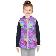 Tropical Greens Pink Leaves Kids  Hooded Puffer Vest