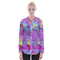 Tropical Greens Pink Leaves Womens Long Sleeve Shirt