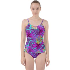 Tropical Greens Pink Leaves Cut Out Top Tankini Set