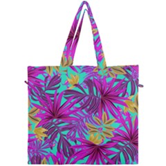 Tropical Greens Pink Leaves Canvas Travel Bag