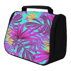 Tropical Greens Pink Leaves Full Print Travel Pouch (small)