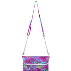 Tropical Greens Pink Leaves Mini Crossbody Handbag