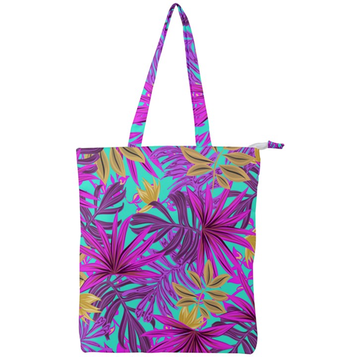 Tropical Greens Pink Leaves Double Zip Up Tote Bag