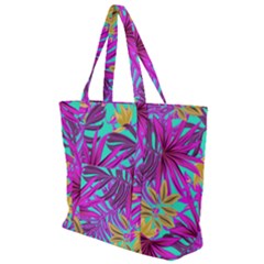 Tropical Greens Pink Leaves Zip Up Canvas Bag