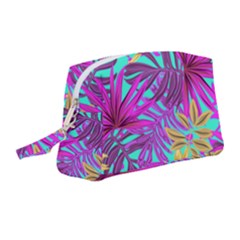 Tropical Greens Pink Leaves Wristlet Pouch Bag (medium)