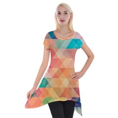 Texture Triangle Short Sleeve Side Drop Tunic