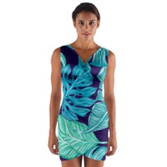 Tropical Greens Leaves Banana Wrap Front Bodycon Dress by HermanTelo