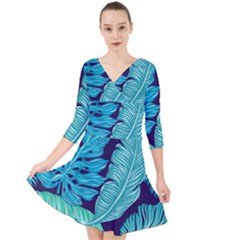 Tropical Greens Leaves Banana Quarter Sleeve Front Wrap Dress by HermanTelo