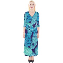 Tropical Greens Leaves Banana Quarter Sleeve Wrap Maxi Dress by HermanTelo