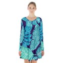 Tropical Greens Leaves Banana Long Sleeve Velvet V-neck Dress View1