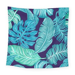 Tropical Greens Leaves Banana Square Tapestry (large)