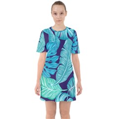 Tropical Greens Leaves Banana Sixties Short Sleeve Mini Dress by HermanTelo