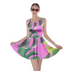 Tropical Greens Pink Leaf Skater Dress by HermanTelo