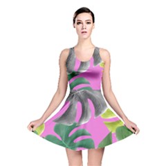 Tropical Greens Pink Leaf Reversible Skater Dress by HermanTelo