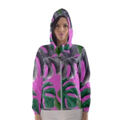 Tropical Greens Pink Leaf Women s Hooded Windbreaker