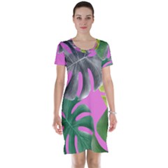 Tropical Greens Pink Leaf Short Sleeve Nightdress