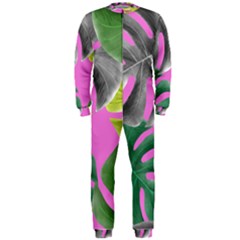 Tropical Greens Pink Leaf Onepiece Jumpsuit (men) 