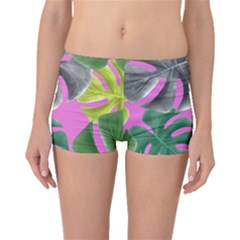 Tropical Greens Pink Leaf Boyleg Bikini Bottoms