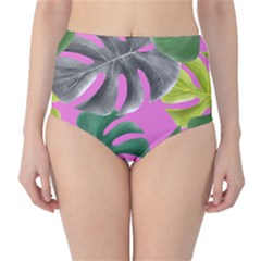 Tropical Greens Pink Leaf Classic High-waist Bikini Bottoms