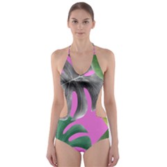 Tropical Greens Pink Leaf Cut-out One Piece Swimsuit