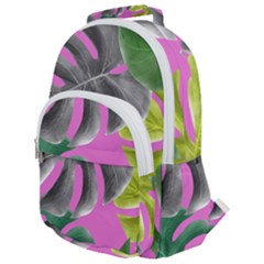 Tropical Greens Pink Leaf Rounded Multi Pocket Backpack