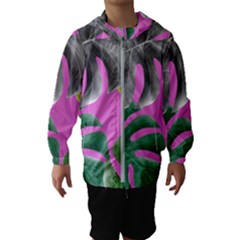 Tropical Greens Pink Leaf Kids  Hooded Windbreaker