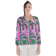 Tropical Greens Pink Leaf Women s Windbreaker