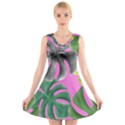 Tropical Greens Pink Leaf V-Neck Sleeveless Dress View1