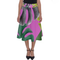 Tropical Greens Pink Leaf Perfect Length Midi Skirt