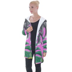 Tropical Greens Pink Leaf Longline Hooded Cardigan