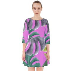 Tropical Greens Pink Leaf Smock Dress by HermanTelo