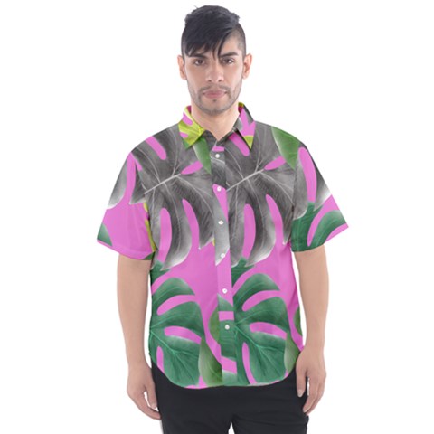 Tropical Greens Pink Leaf Men s Short Sleeve Shirt by HermanTelo