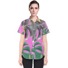 Tropical Greens Pink Leaf Women s Short Sleeve Shirt