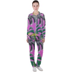 Tropical Greens Pink Leaf Casual Jacket And Pants Set by HermanTelo